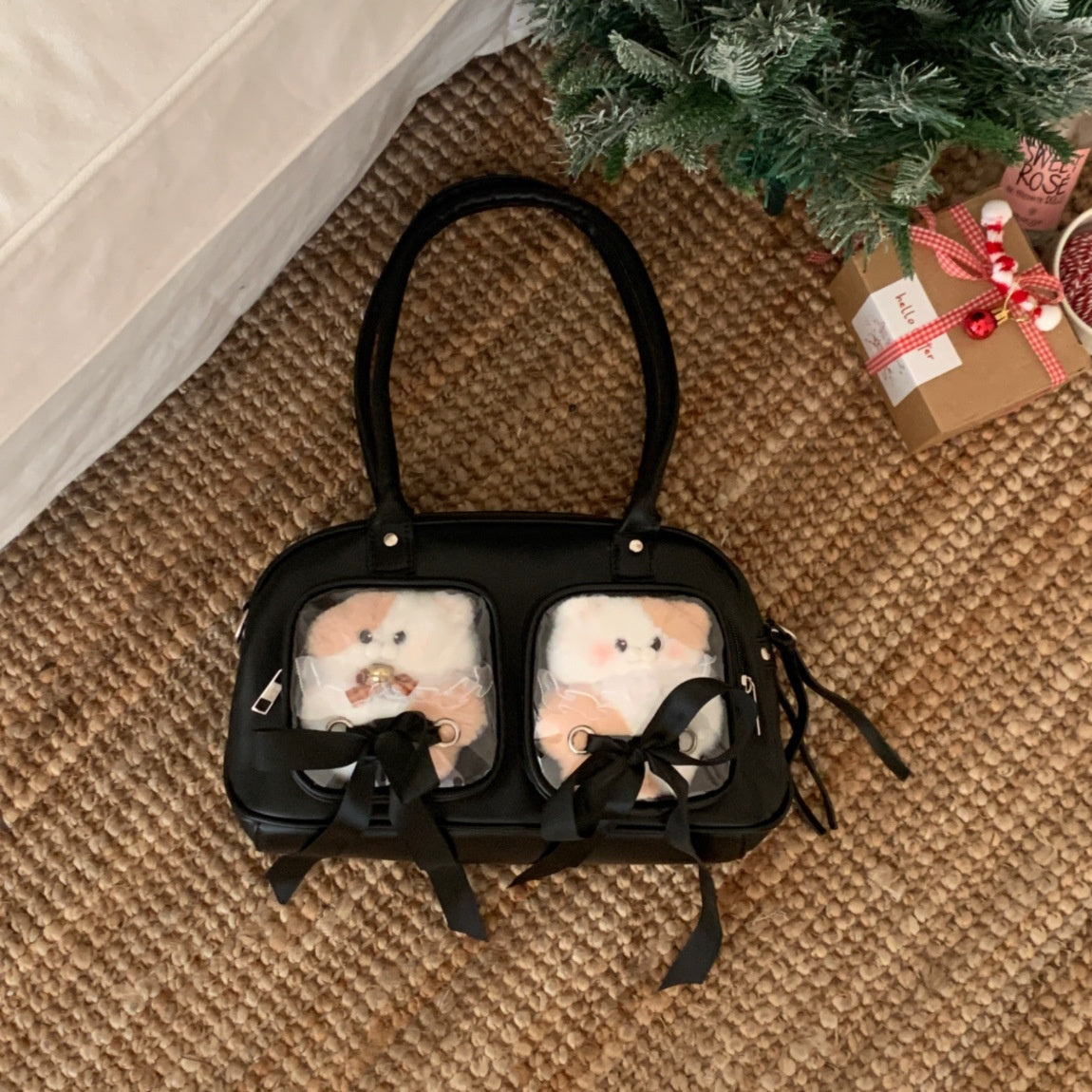 Japanese College Style Two-dimensional Ribbon Bow Transparent Doll Cartoon Backpack