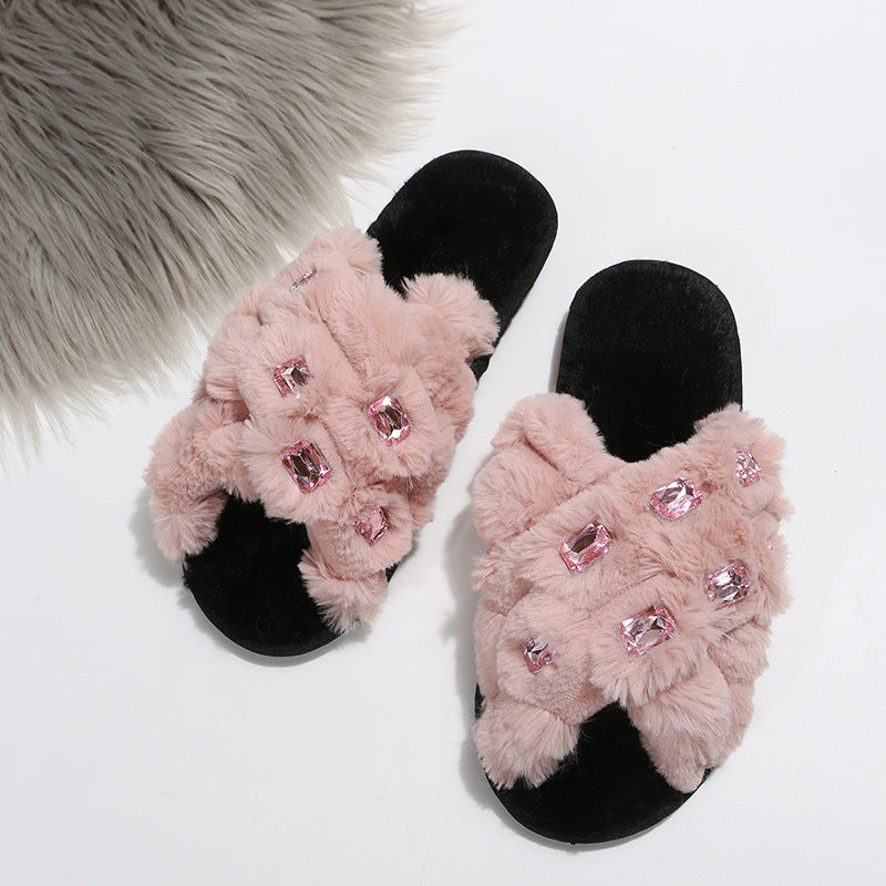 Slippers Store Størrelser Flad Bund Kryds Juvel Hjemme Dame