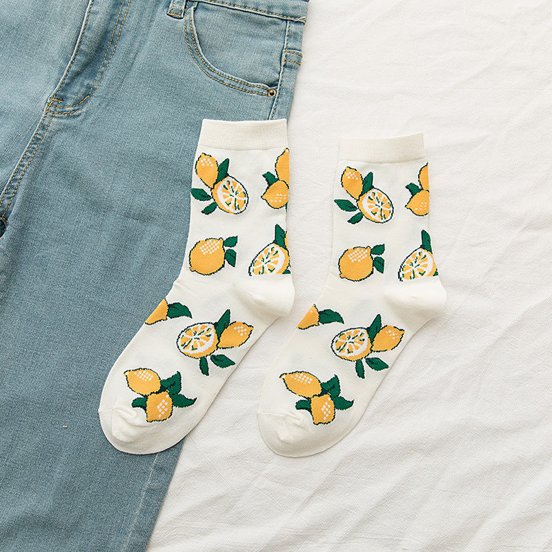 Japanese Ins Trendy Sweet Cute Fruit Mid-calf Socks Strawberry Peach Avocado College Style Socks