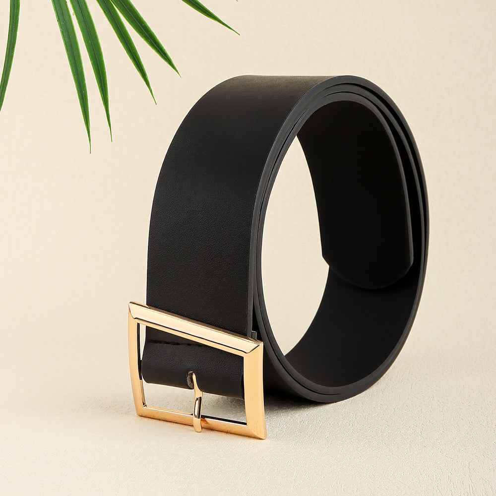 New Women's Black Belt Simple Metal Needle Buckle Senior All-in-one Coat Shirt Coat Wide Belt