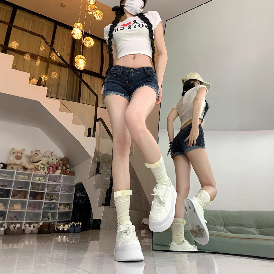 Summer American-style Vintage Denim Shorts For Women