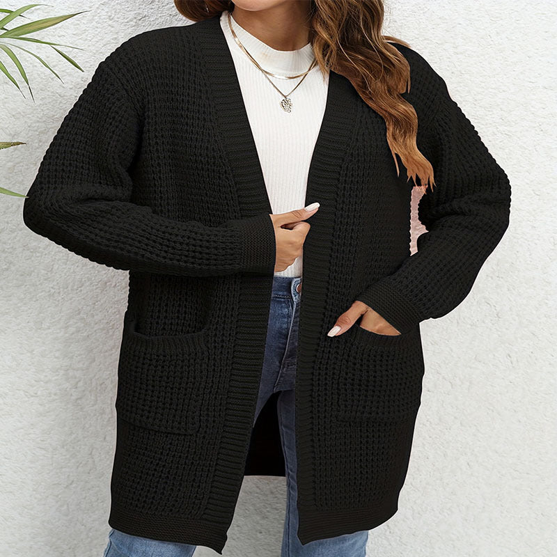Womens Knitted Long Cable Knit Sweater Coat