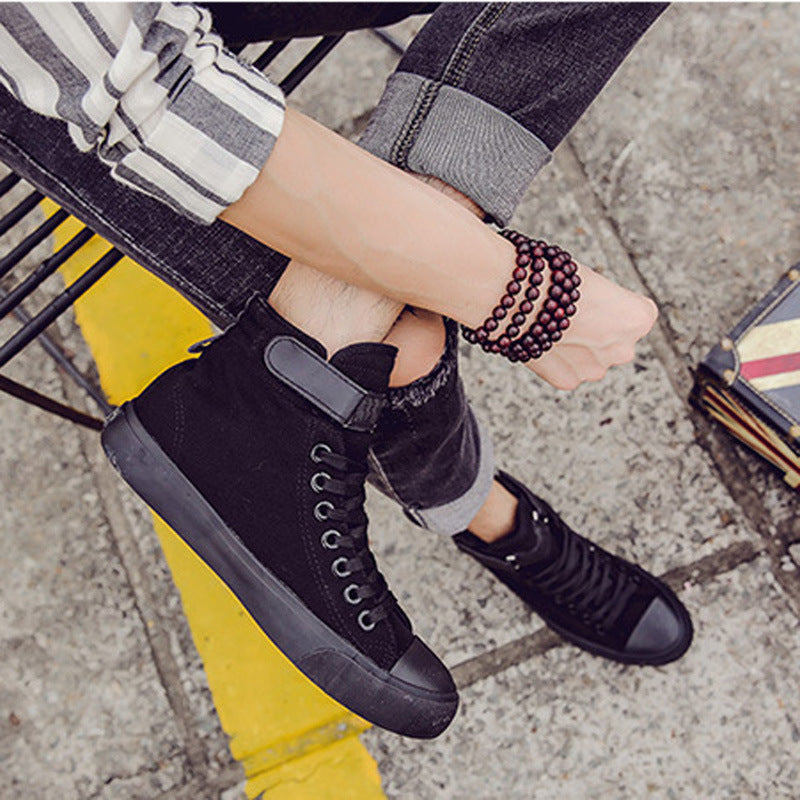 High-top Women's Shoes All Black Canvas British Style