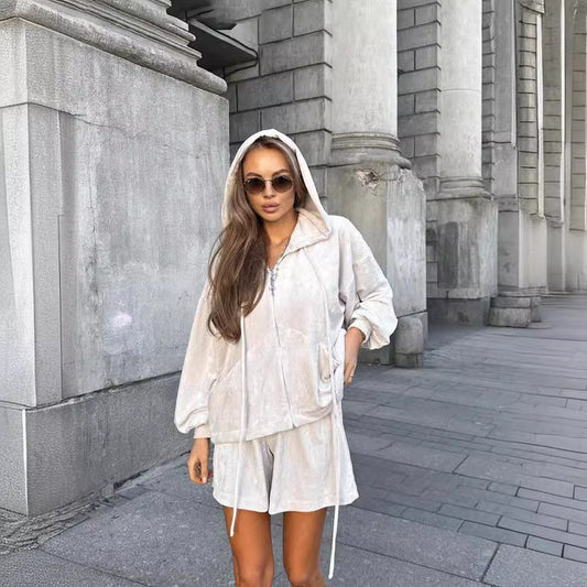 Sport Cardigan Women With Two-piece Suit Shorts