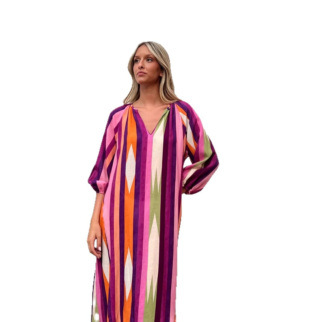 Fashionable Printed Cropped Sleeve Loose Dress