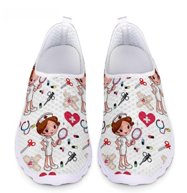 Painted And Printed Cartoon Mesh Running Shoes