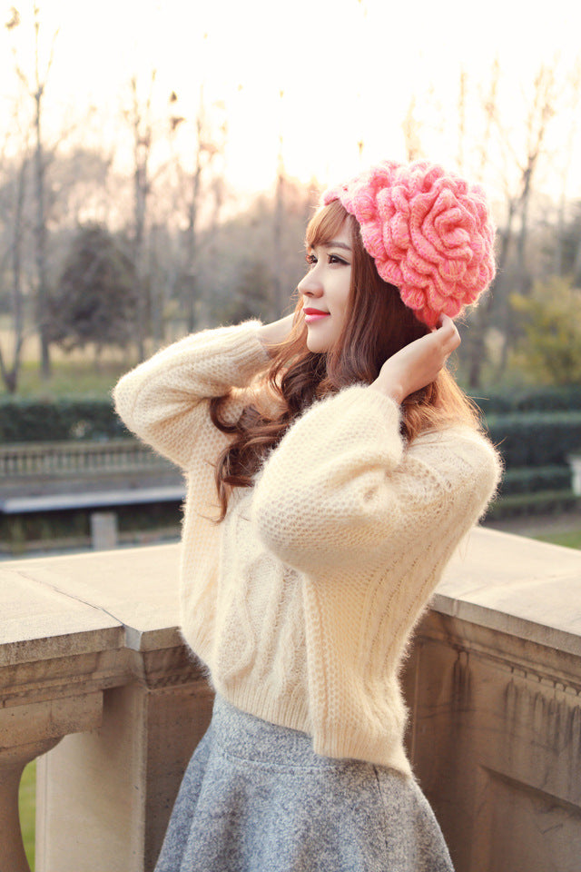 Pure Hand Crochet Pearl Wool Hat Women's Series