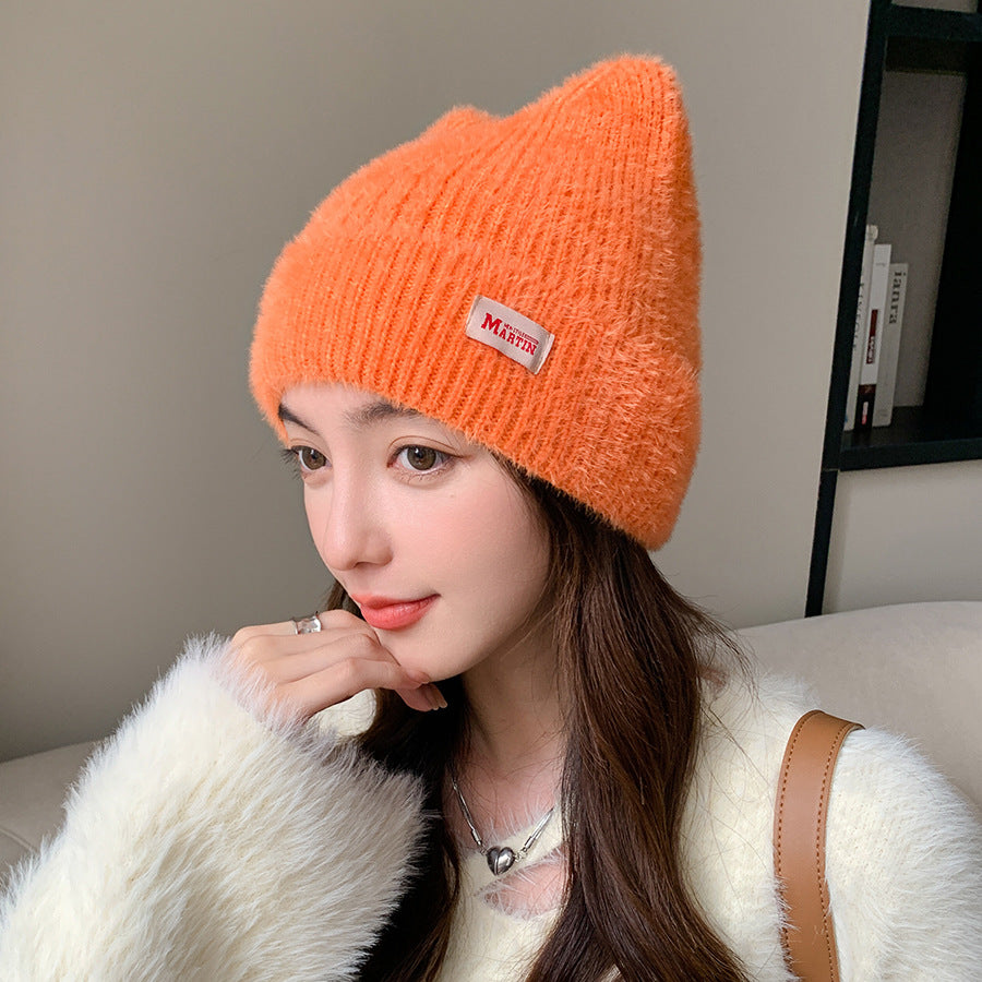 Winter Mink Cat Ears Plush Girl's Cap Warm Ear Protection Knitted Hat