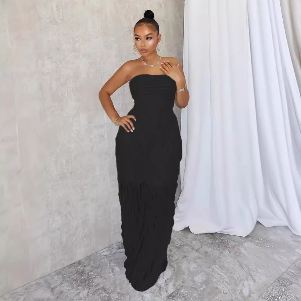 European And American Fashion Elegant Tube Top Sexy Wave Pattern Sleeveless Comfortable Soft Jumpsuit