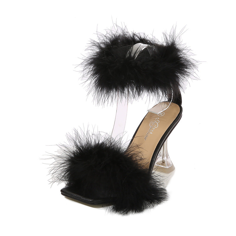 Women's Fine Strap Plush Fashion Stiletto Sandals