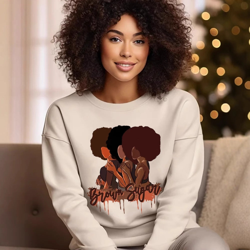 Polyester Women's Round-neck Long-sleeved Sweater Printing