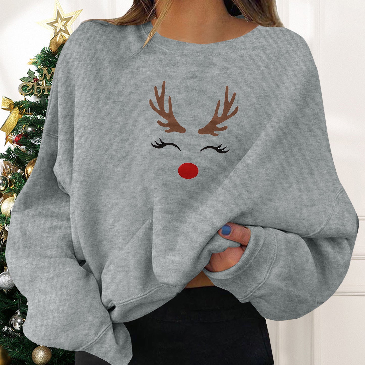 New Christmas Simple Loose Personality Round Neck Print Sweatshirt