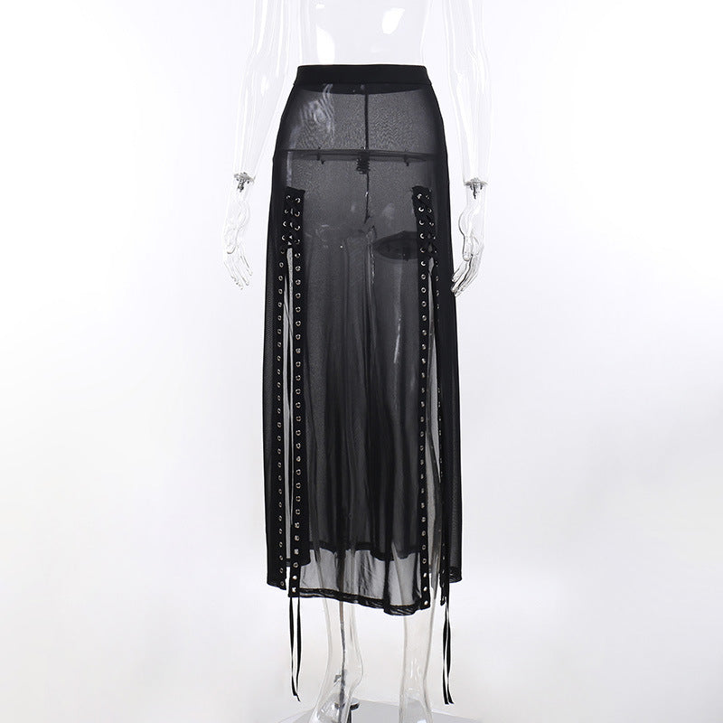 Women's Lace Slim-fit See-through Mesh Long Dress