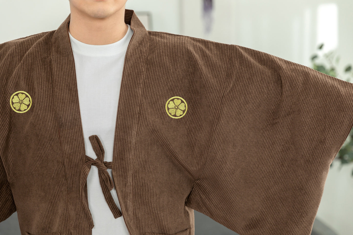 Haori til mænd, japansk kimonojakke, broderet frakke i samurai-stil, dobbeltsidet snøre-overtøj, unikt japansk nyhedstøj, Halloween-kostume.