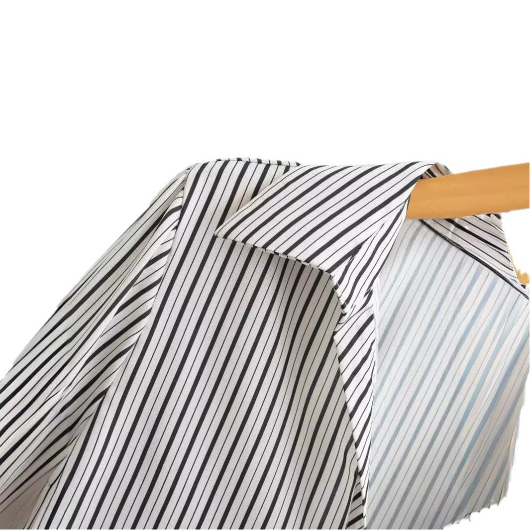 European And American Women's Fashion Lapel Long-sleeve Striped Shirt