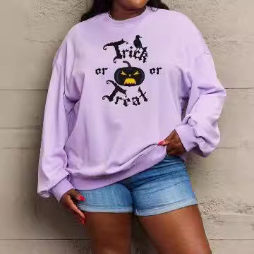 Women's Printed Long Sleeve Loose Sweatshirt Round Neck