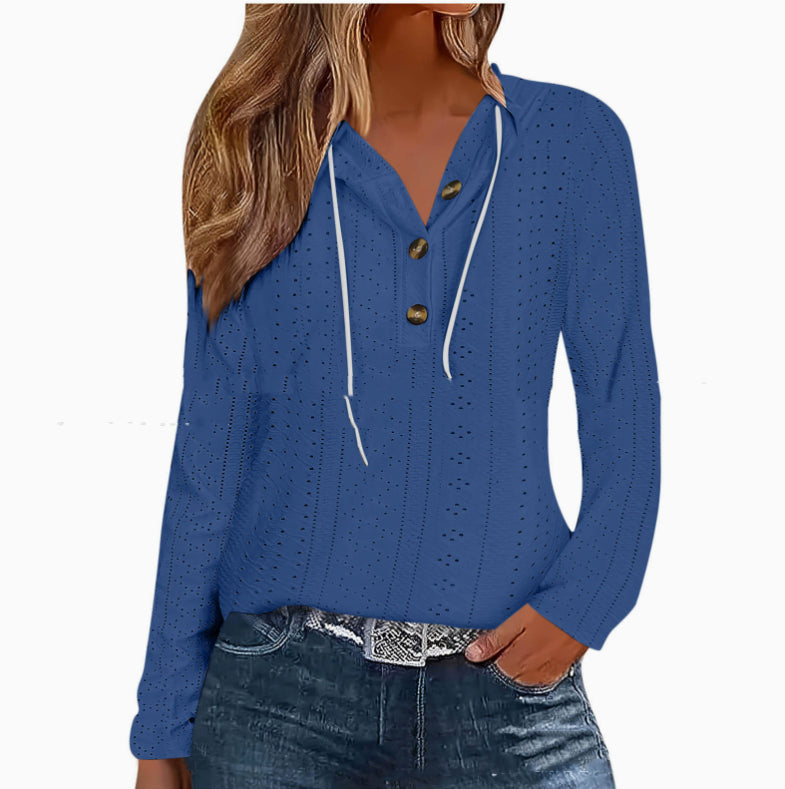 Autumn Solid Color Hollow Knitted Women's Long-sleeved Sweater