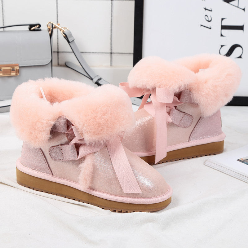 Northeast Winter Bow And Velvet Short Tube Warm Short Boots