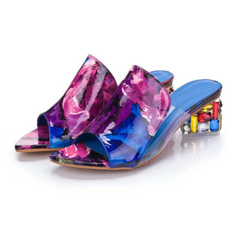 Fashion With Diamond Glass Slippers Sandals Plus Size Slippers