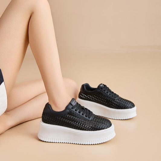 Womens Fashionable Casual Hollow-Weave Shoes With Thick Soles