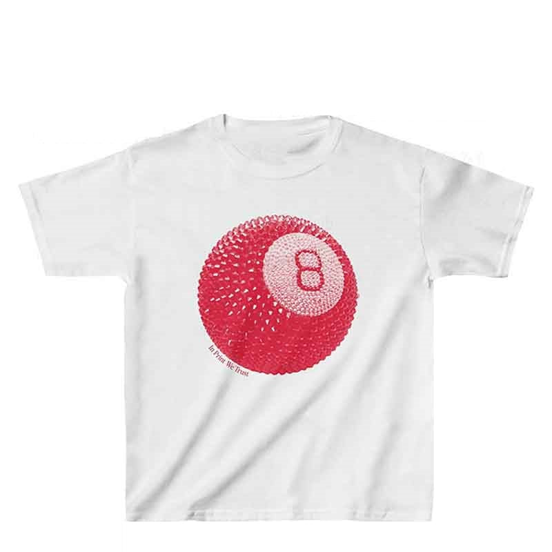 European And American No 8 Ball Letter Print Slim Fashion Short Top