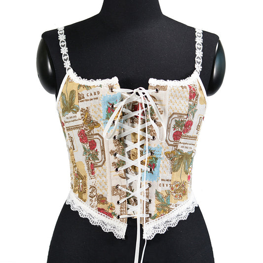 Front Strap French Lace Fishbone Bra Short Vest