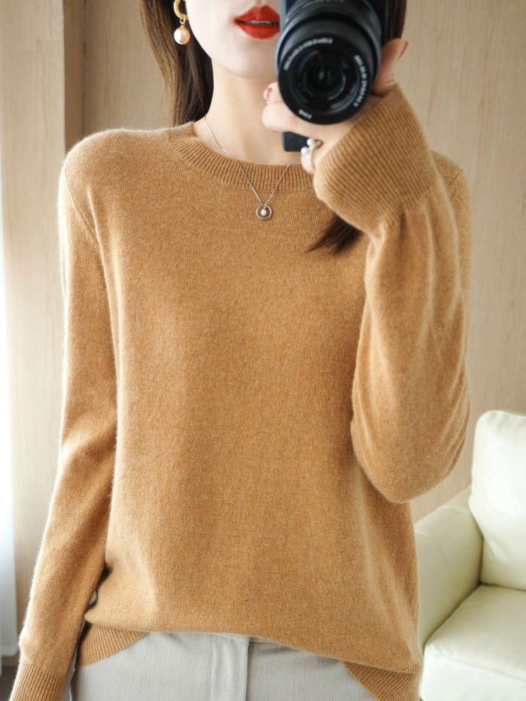 Slim Fit Solid Color Round Neck Base Pullover Sweater