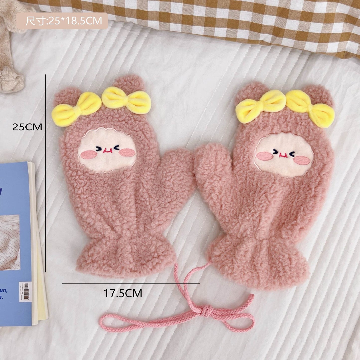 Plush Gloves Fleece-lined Thick Windproof Warm Plush Full Finger Halter