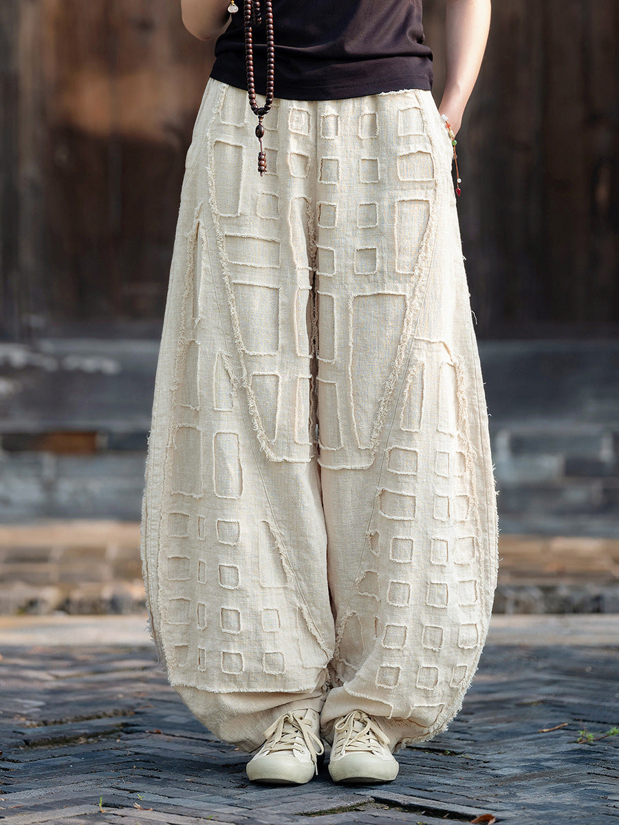Natural Raw-edged Linen Meditation Bloomers For Everyday Wear
