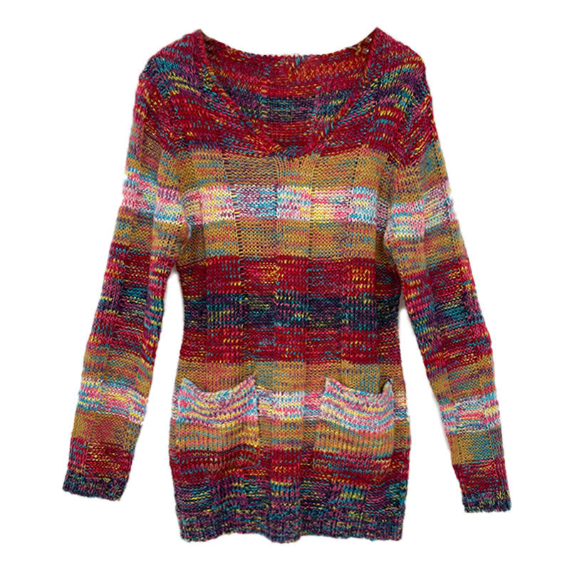 European And American Style Gradient Rainbow Color Long Sleeve Sweater