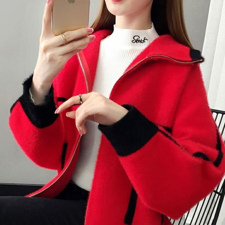 Lapel Zipper Wool Cardigan Coat For Women