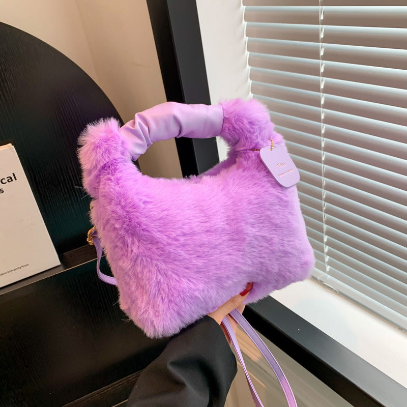 Women's Plush Pleated Handbag
