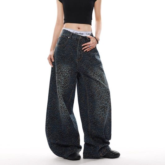 Women's Black Gradient Leopard-Print Denim Jeans