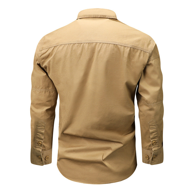 Spring And Autumn Pocket New Polo Collar Casual Shirt