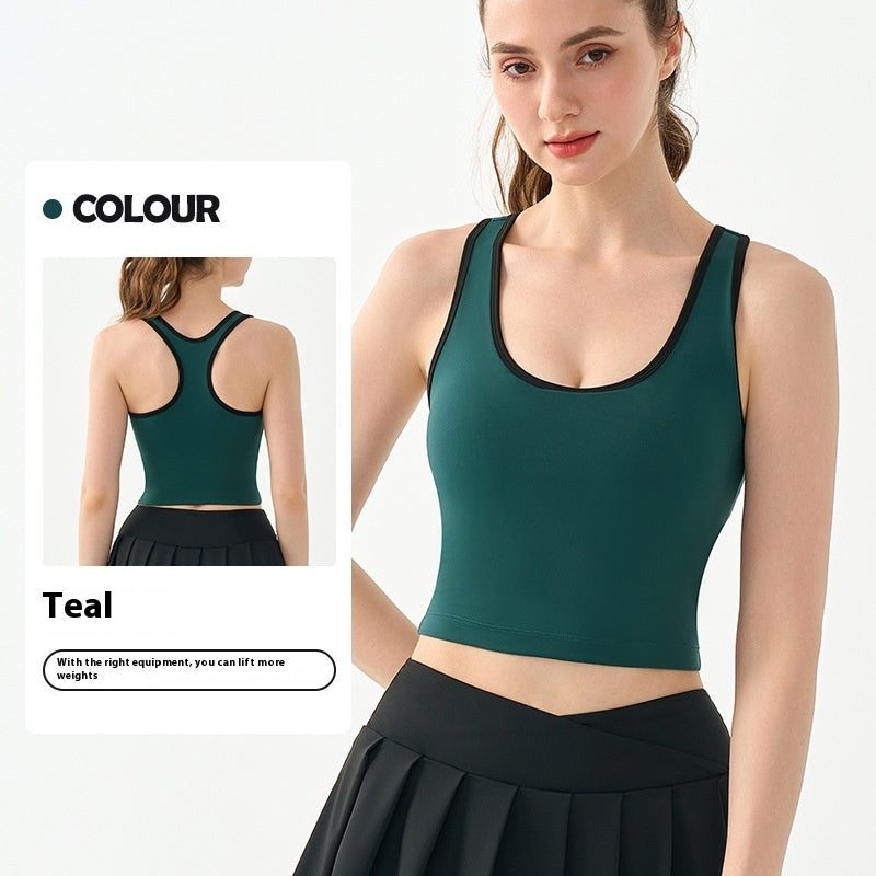 Nude Feel Yogatoj Vest Semi-fast Kop Tennis Træning Sports-bh Farvekontrast Kort