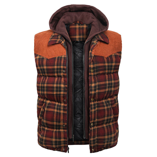 Hooded Cotton Jacket Vest Scottish Style Plaid Vest