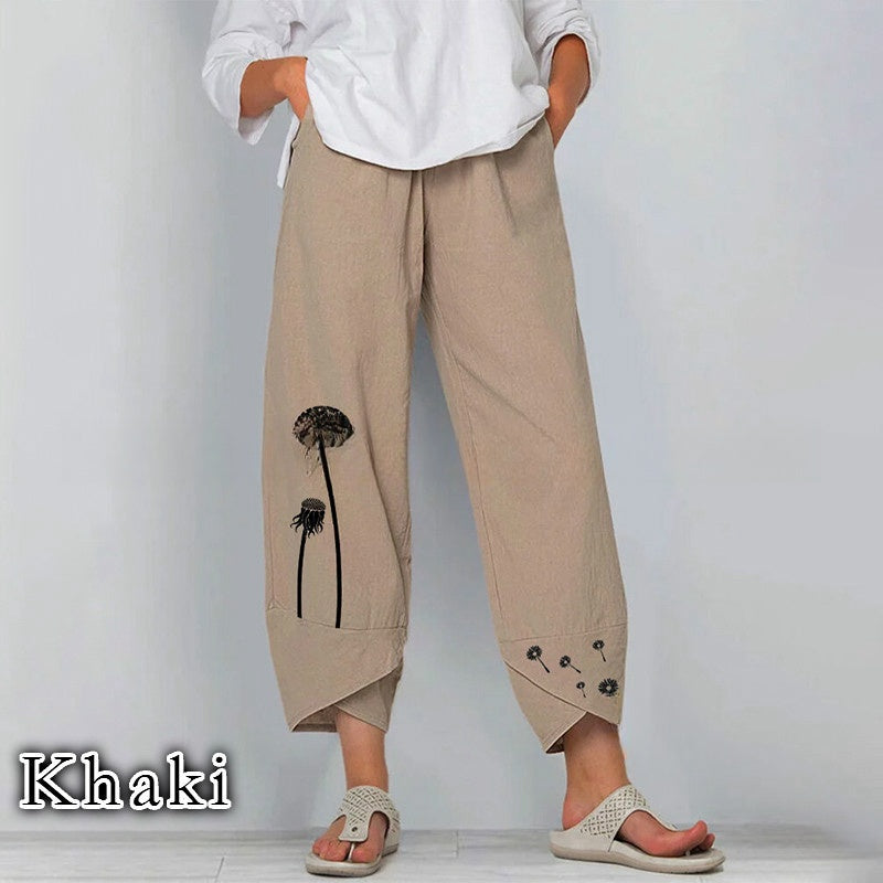 Fashion Solid Color Plant Flower Floral Print Casual Jumpsuit Neutral Loose