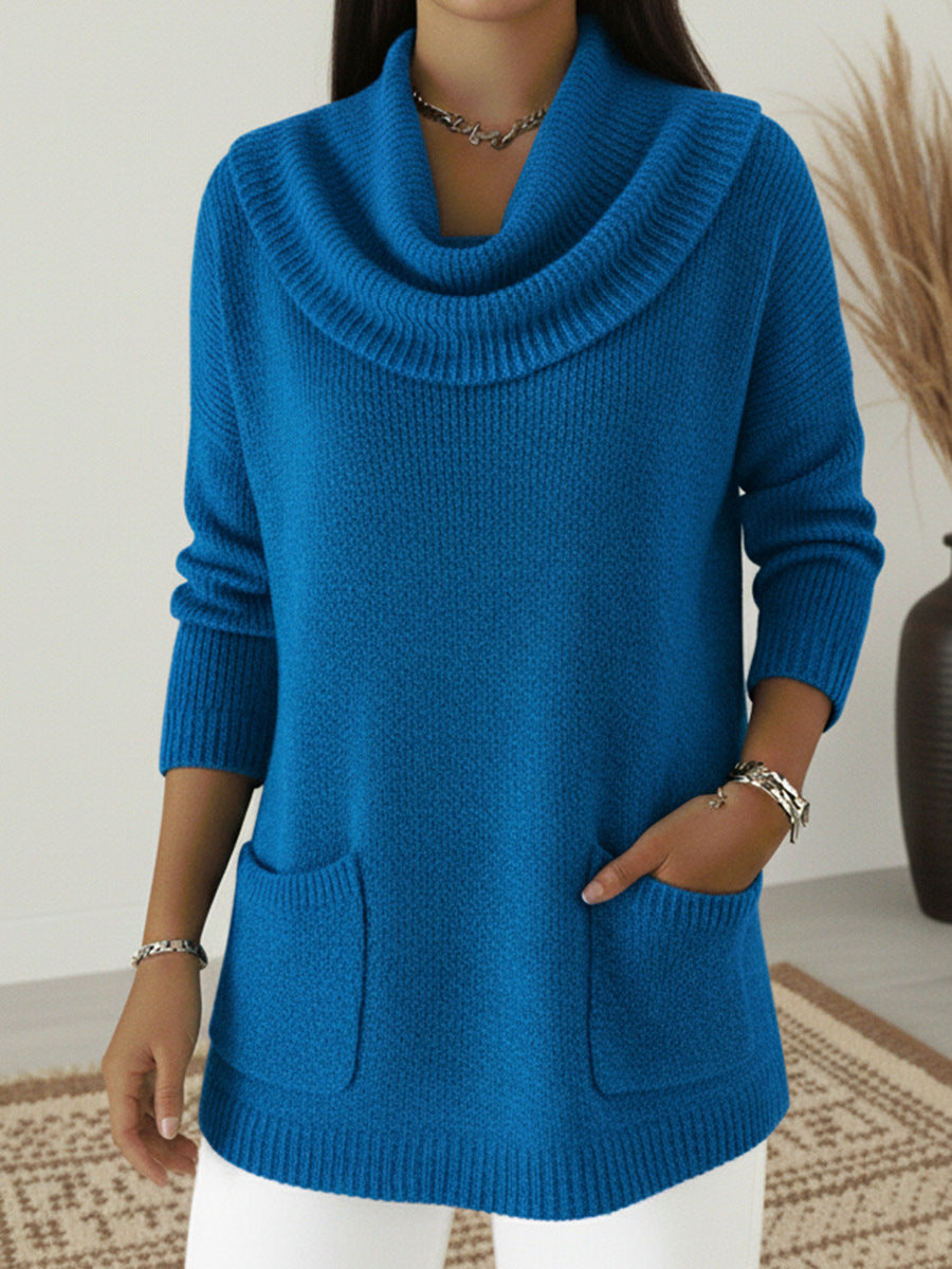 Solid-color Pocketed Long-sleeve Sweater