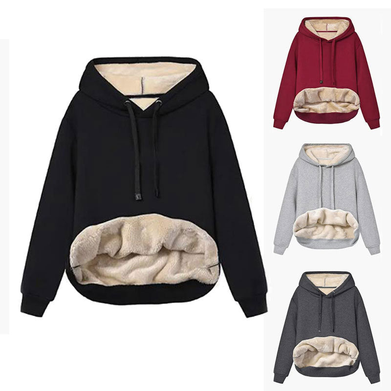 Womens Warm Fleece Pocketed Hooded Sweatshirt For Sports