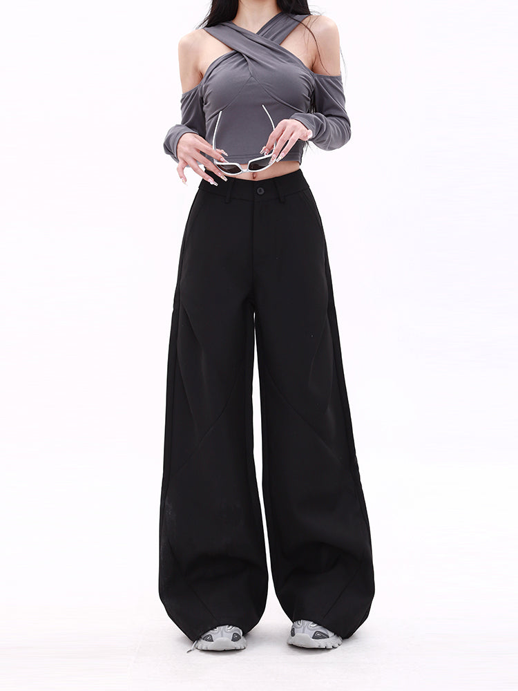 High Waist Straight Black Suit Wide Leg Flared Casual Pants