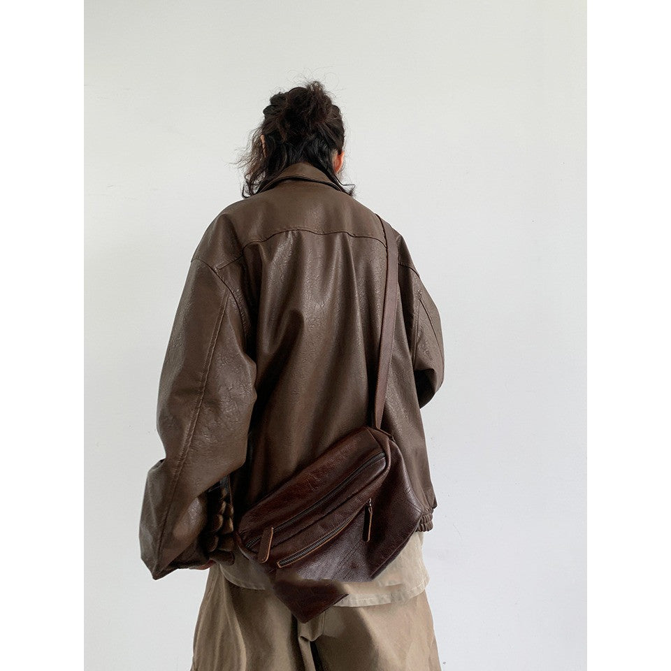 Stylish Neutral Brown Leather Jacket