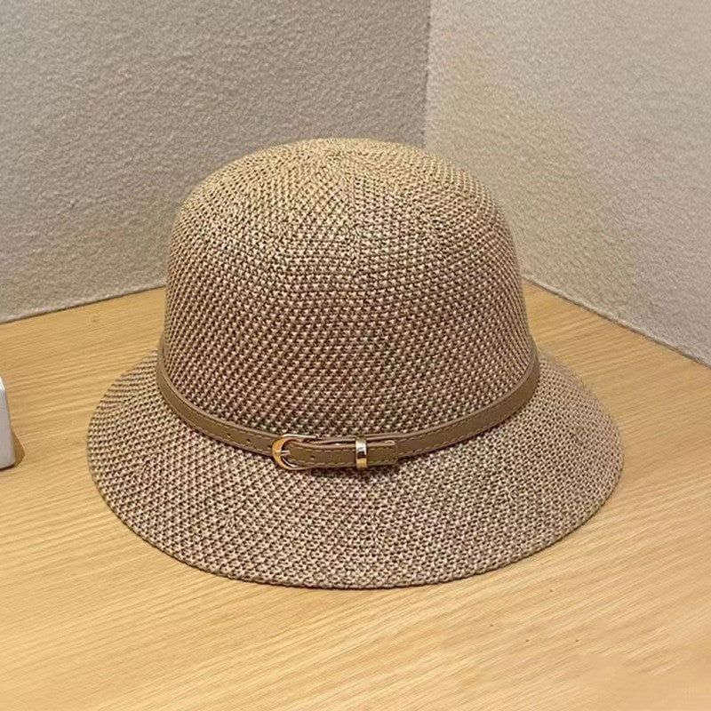 Western Style Leather Buckle Bucket Hat Foldable