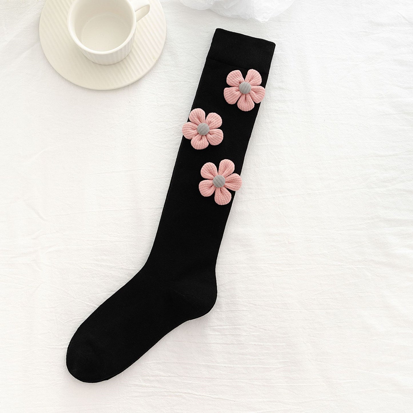 Hand-designed Heavy Industry Sequined Diamond Bow High Socks