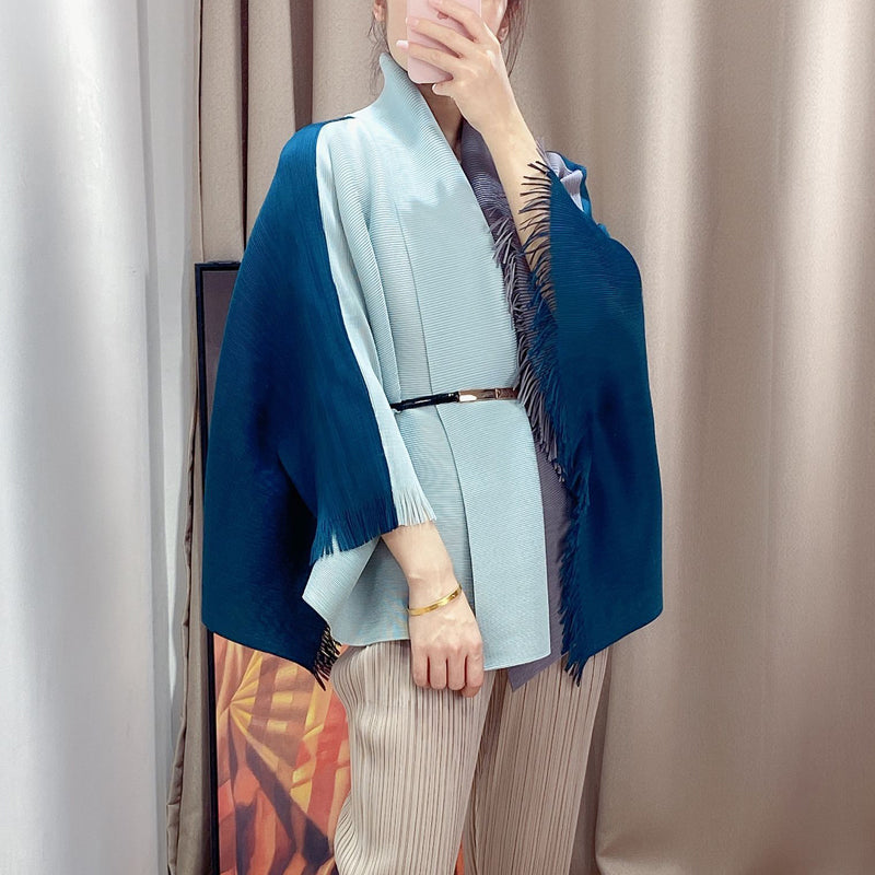 Contrast color shawl coat cape