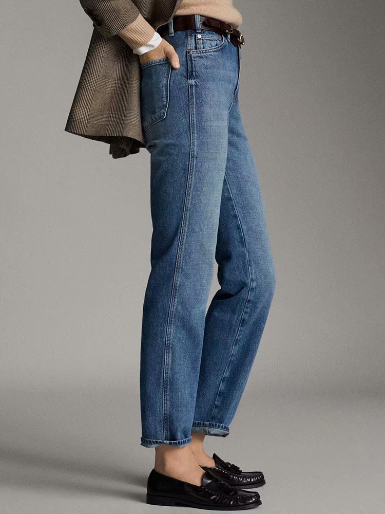 High-rise small straight-leg washed jeans