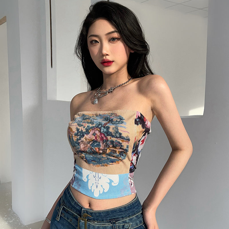 European And American Style Retro Oil Painting Printing Chest Vest