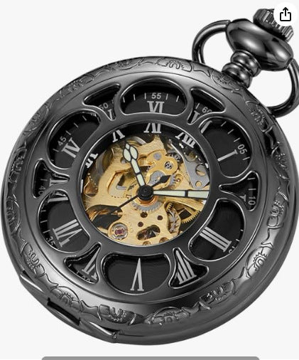 Gun-black Petal Blue-dial Mechanical Pocket Watch