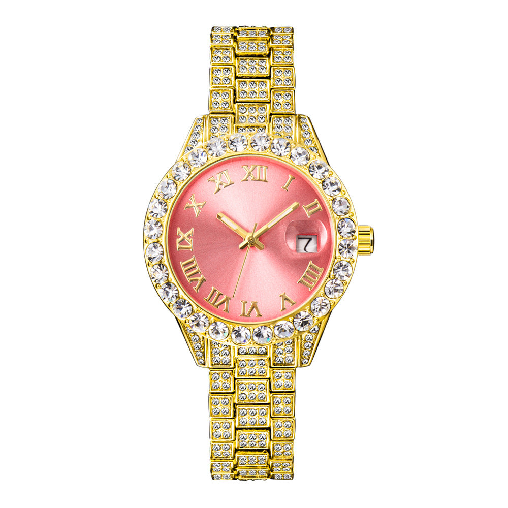 Diamond Inlaid Waterproof Calendar Full Bore Luminous Women's Quartz Watch