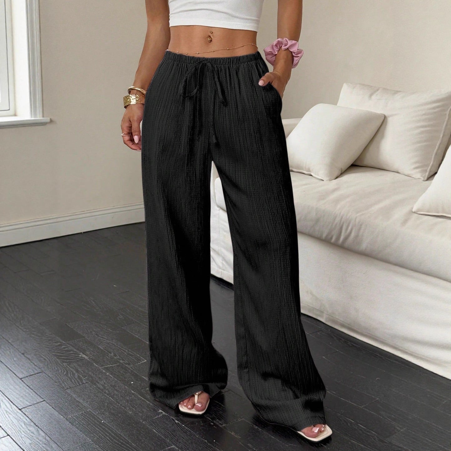 Lace-up Waist Trimming Fashion Casual Women's Trousers