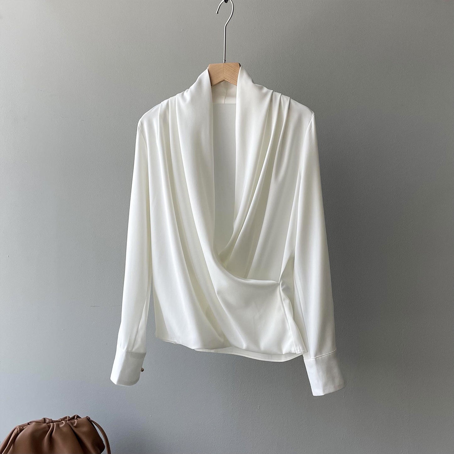 Women's French Elegant Long Sleeve Satin V-neck Shirt